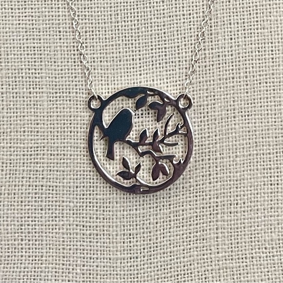 Red Saguaro Trading Post Jewelry - Bird on a Branch Disk Necklace - Silver